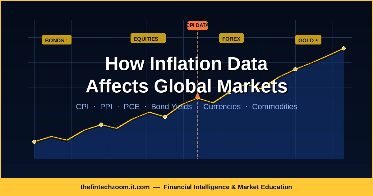 How inflation data affects global markets — chart showing CPI release impact on equities, bond yields, and currencies