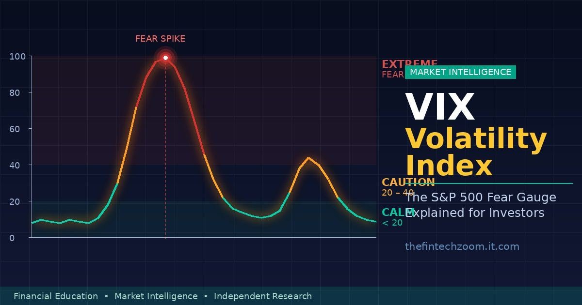 VIX volatility index chart showing fear gauge zones with calm, caution, and extreme fear levels